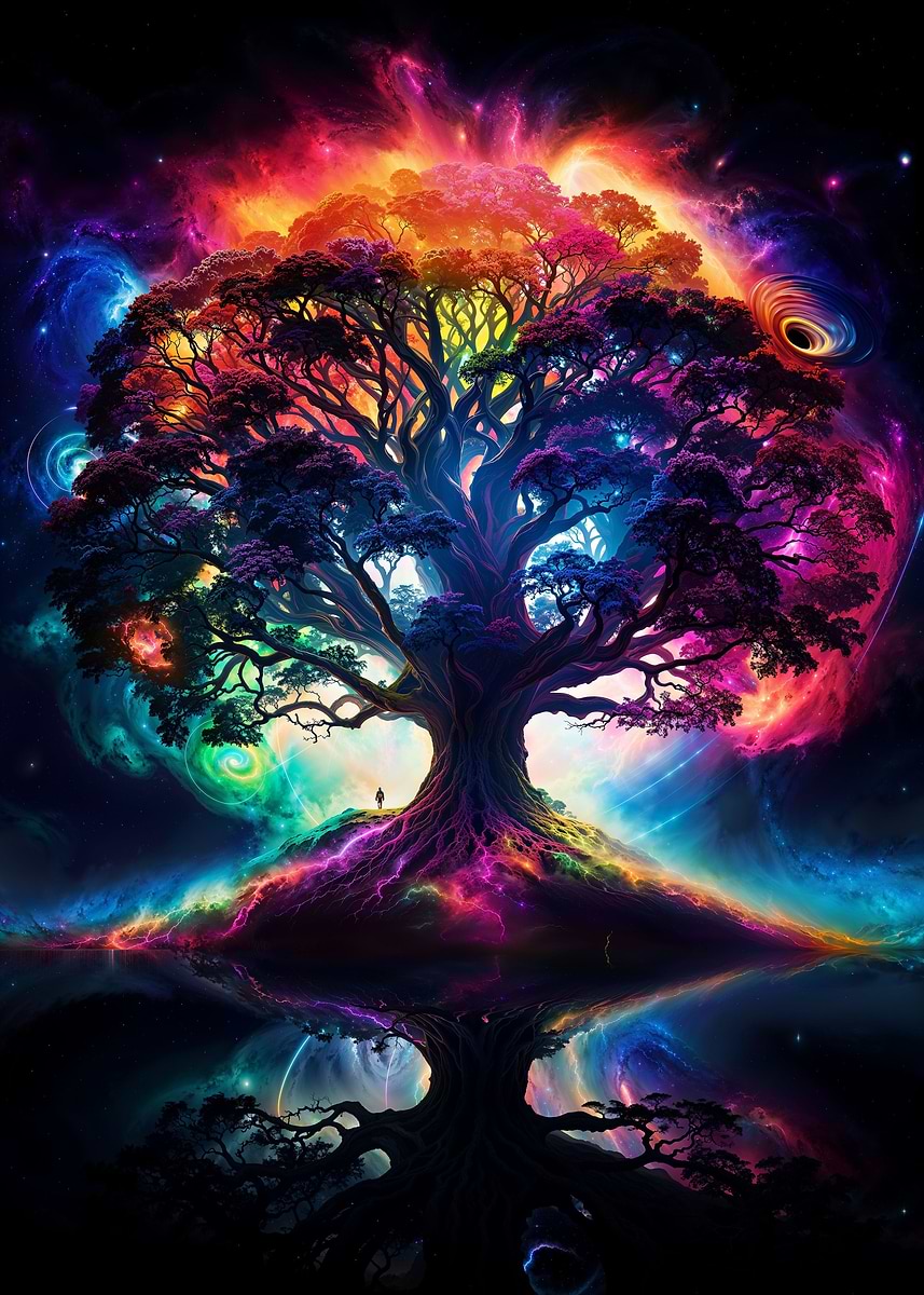 Cosmic Tree of Life Unity — from the Galactic Garden collection, a Pixaverse metal print