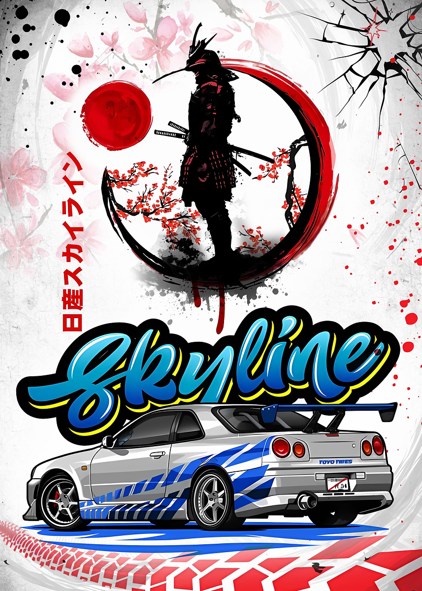 Nissan Skyline GTR R34' Poster, picture, metal print, paint by