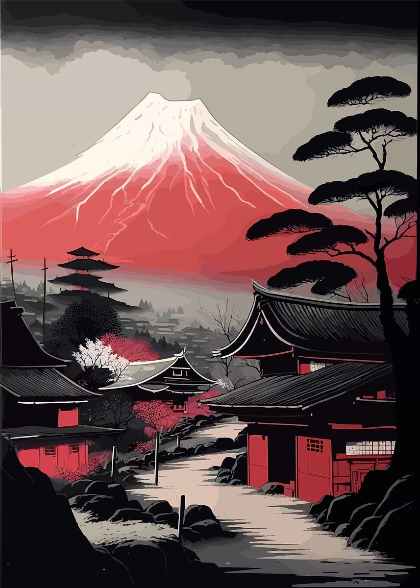 Red Fuji Mountain' Poster, picture, metal print, paint by