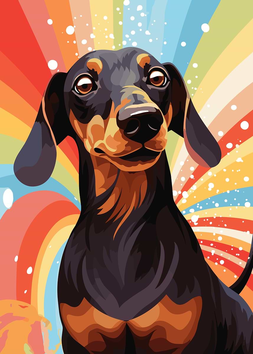 Happy Dachshund Dog' Poster, picture, metal print, paint by