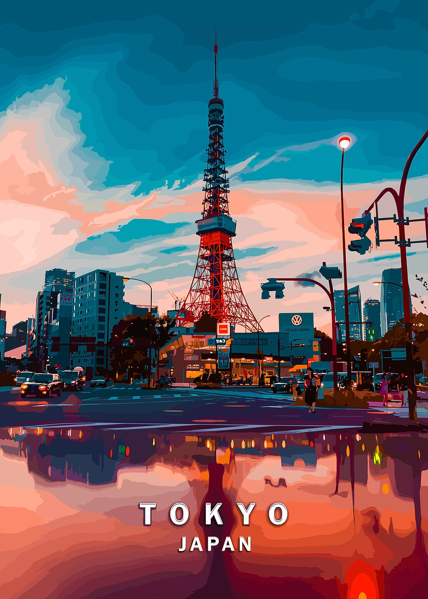 Tokyo Tower' Poster, picture, metal print, paint by Guper Art