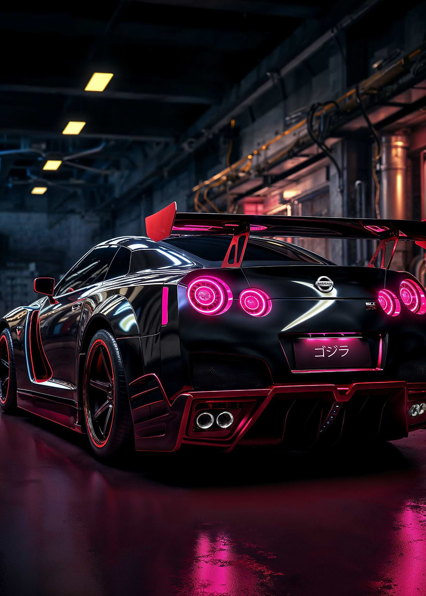 Neon Garage Nissan GTR R35 — from the Trending Cars Retro collection, a Pixaverse metal print