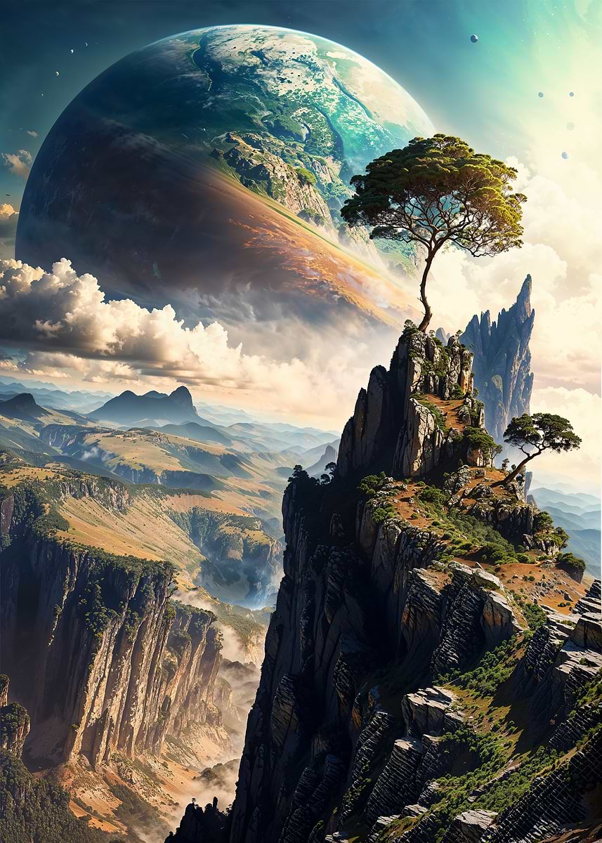 Galactic Eden Panorama — from the Alien Worlds collection, a Pixaverse metal print