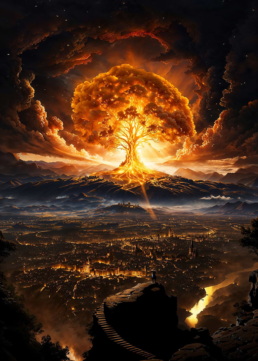Magic Eldertree Kingdom — from the Forgotten Fantasy Realms collection, a Pixaverse metal print