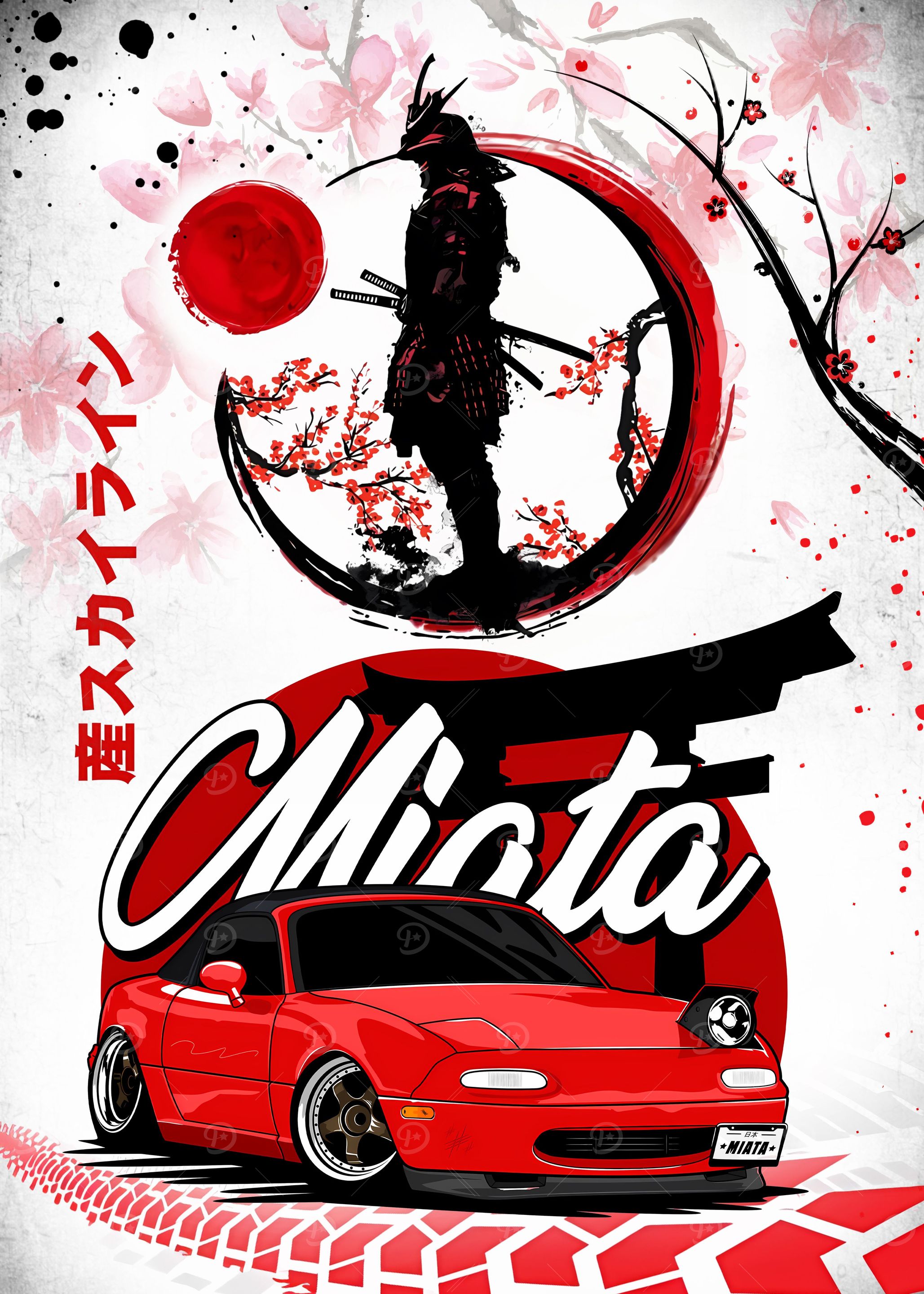 Samurai And Miata mx5 ' Poster, picture, metal print, paint by