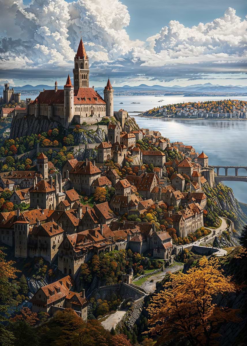 Royal Medieval Castle City — from the Forgotten Fantasy Realms collection, a Pixaverse metal print