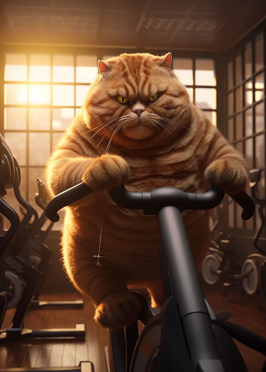 Fat Cat Losing Weight Fit' Poster, picture, metal print, paint by