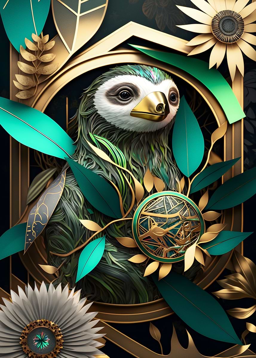 'abstract flowers sloth' Poster, picture, metal print, paint by Dream ...