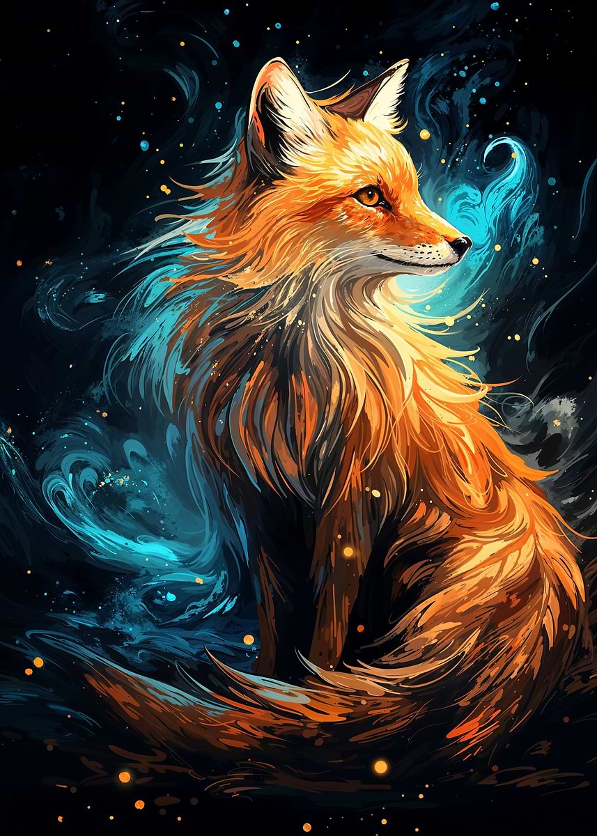 Cosmic fox' Poster, picture, metal print, paint by Maxline Ziddah