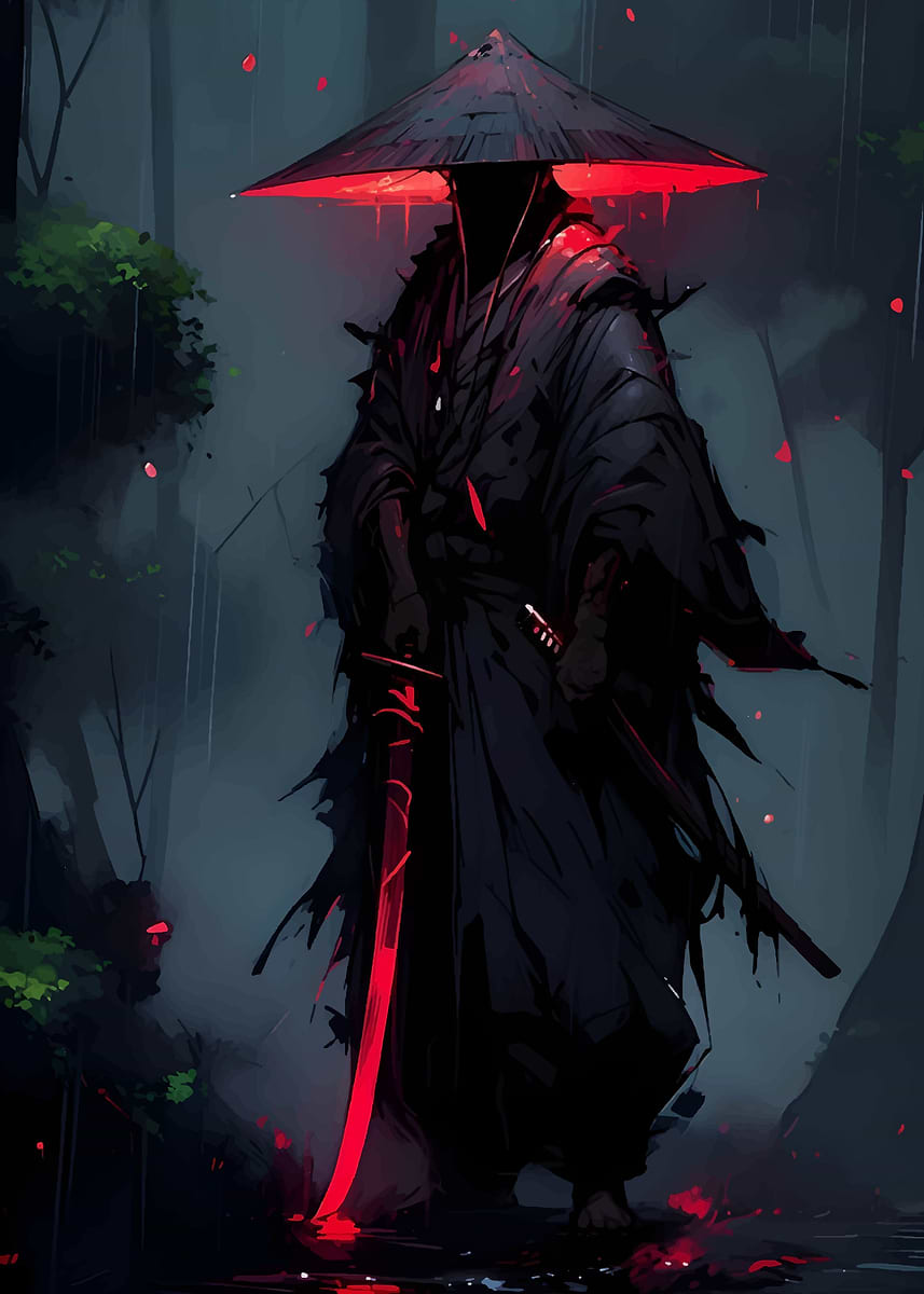 ⭐️ LA SAMURAI様⭐️ Samurai with Flaming Sword' Poster, picture, metal print, paint by