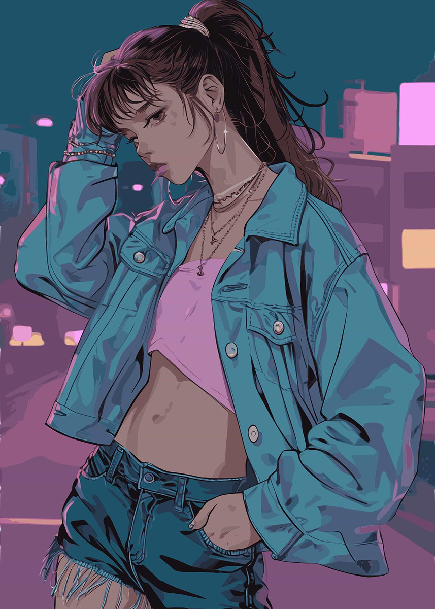 90s Anime Vibe' Poster, picture, metal print, paint by Psycho