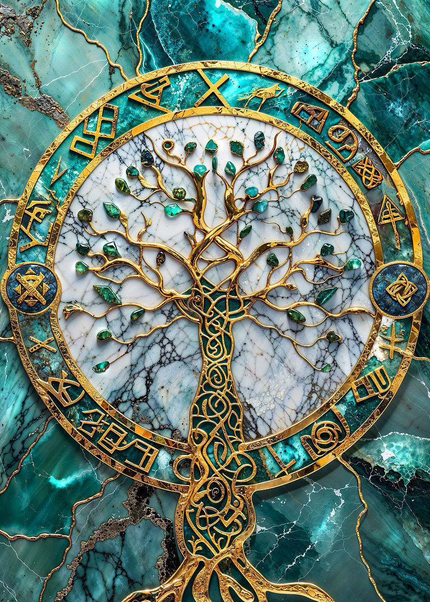Yggdrasil Tree of Life — from the Abstract Nature Kintsugi collection, a Pixaverse metal print