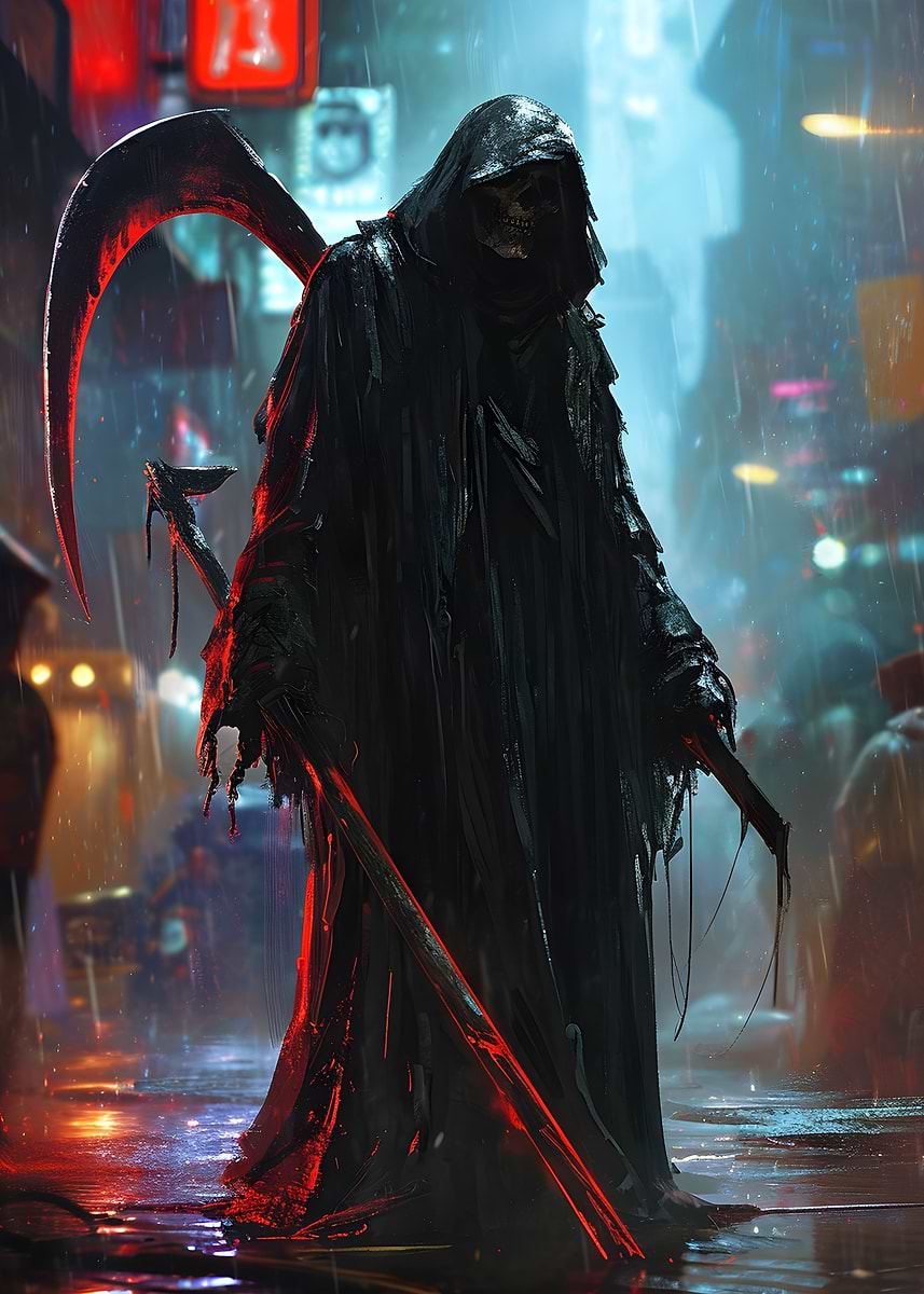 Grim Reaper Cyberpunk Deco' Poster, picture, metal print