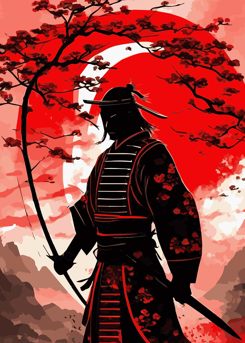 Japanese Samurai 9' Poster, picture, metal print, paint by