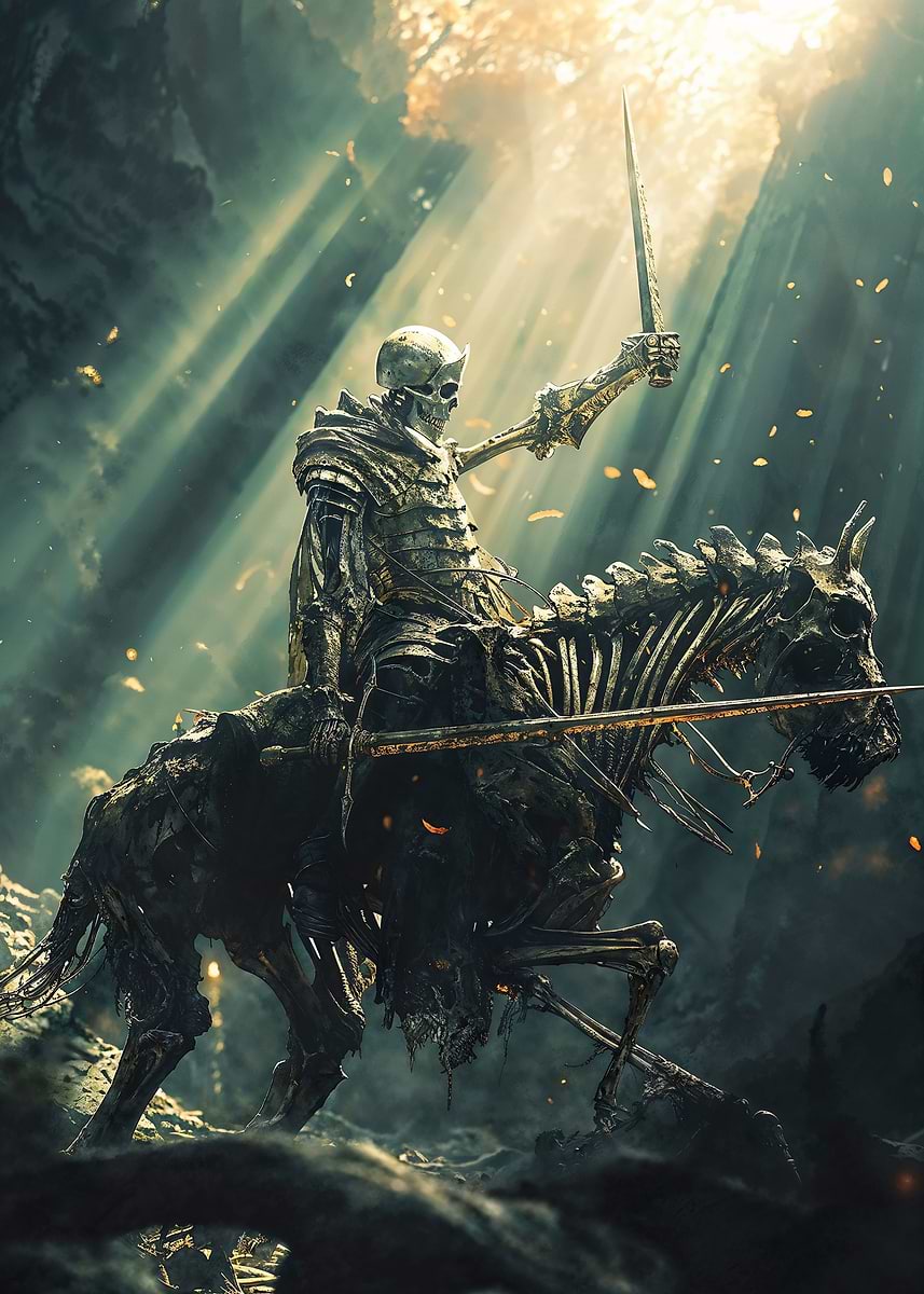 Cursed Cavalry Last Stand — from the Forgotten Fantasy Realms collection, a Pixaverse metal print