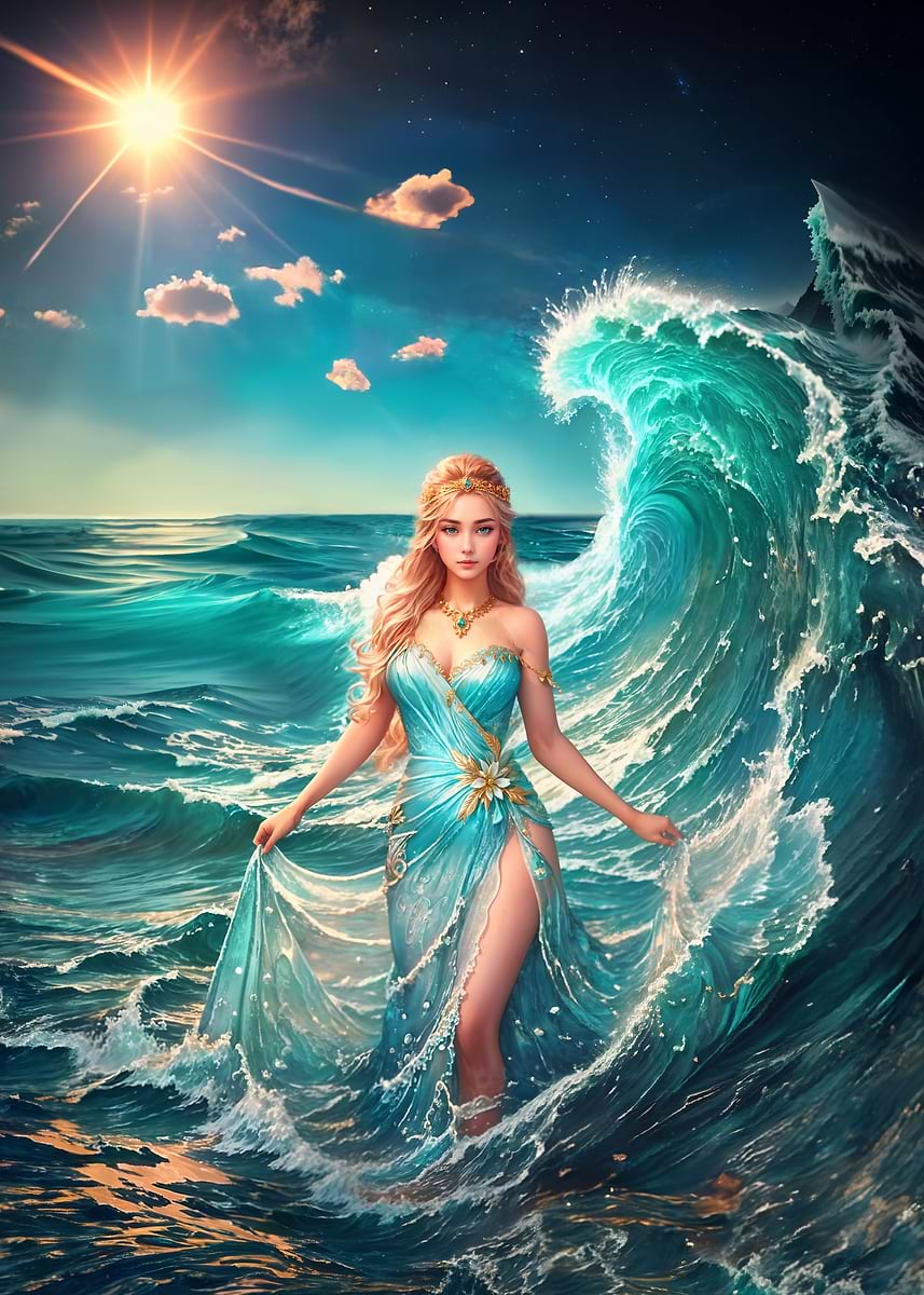 Aphrodite in Sea waves' Poster, picture, metal print, paint by