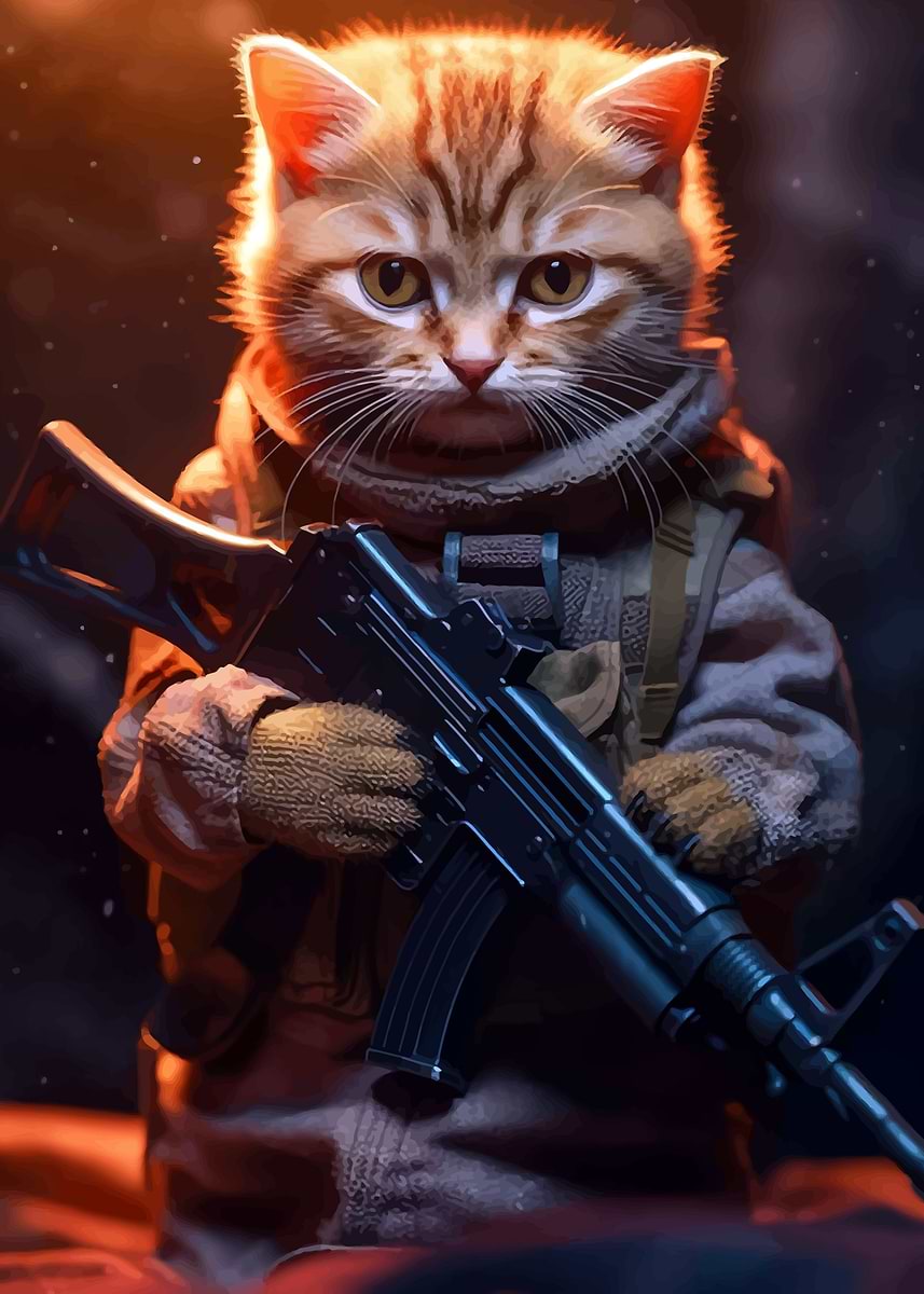 'Cat with Gun' Poster, picture, metal print, paint by Futuner For ...