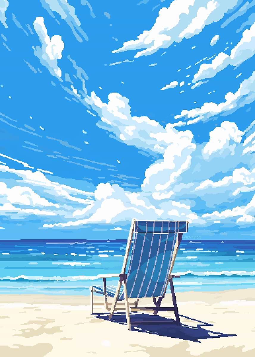 Peaceful Beach Pixel Art' Poster, picture, metal print, paint by