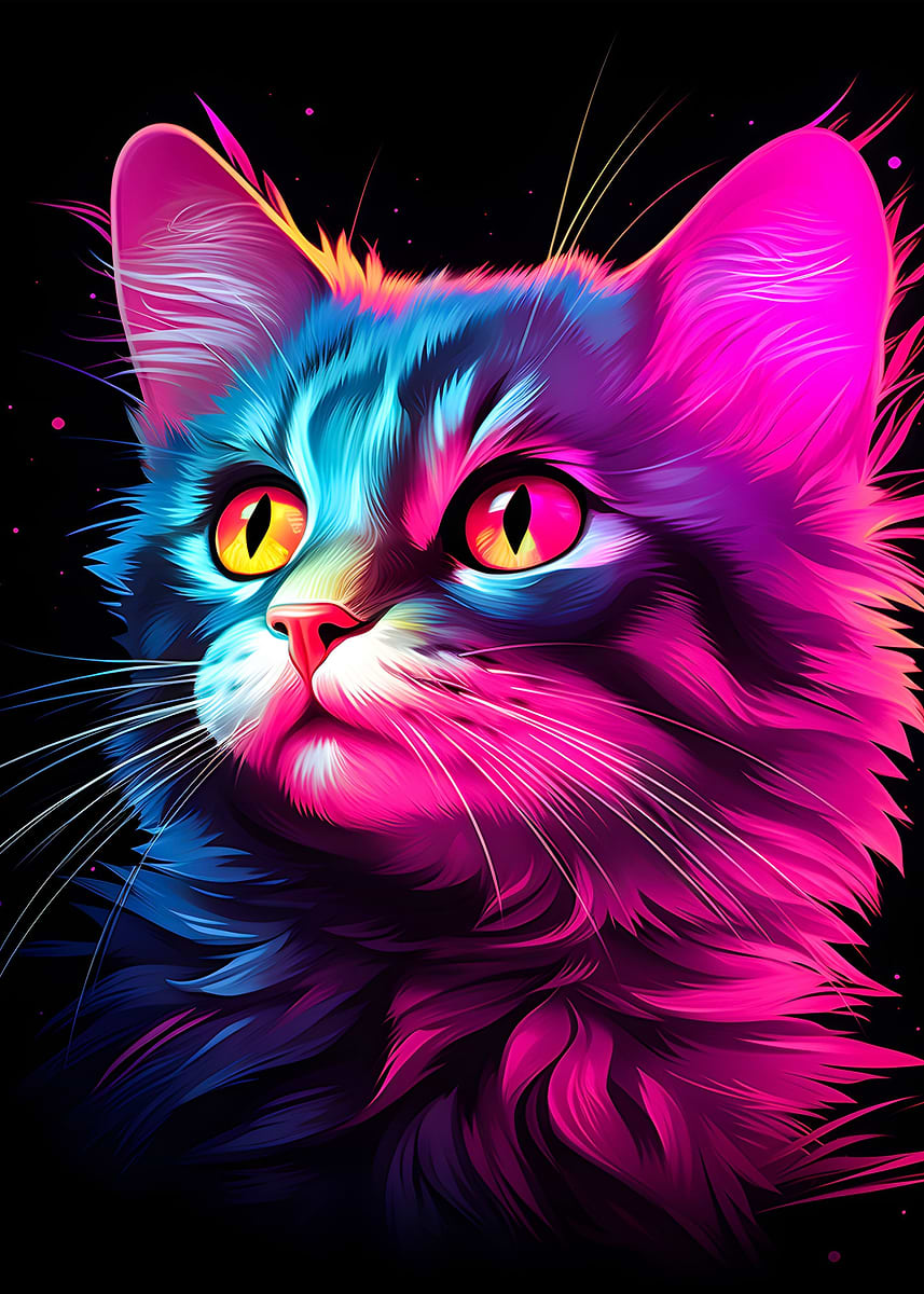 'Colorful Neon Cat' Poster, picture, metal print, paint by Rogue Eli ...