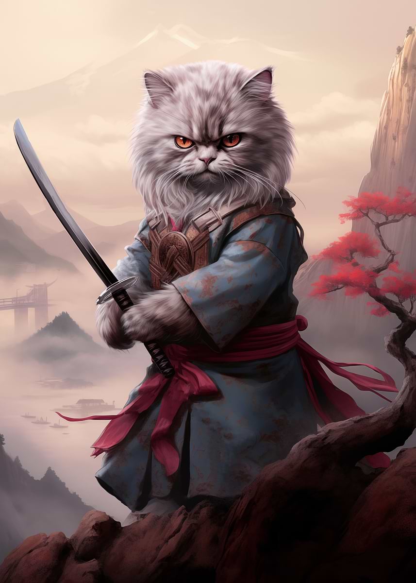 'Ronin Cat' Poster, picture, metal print, paint by Bloomoon | Displate