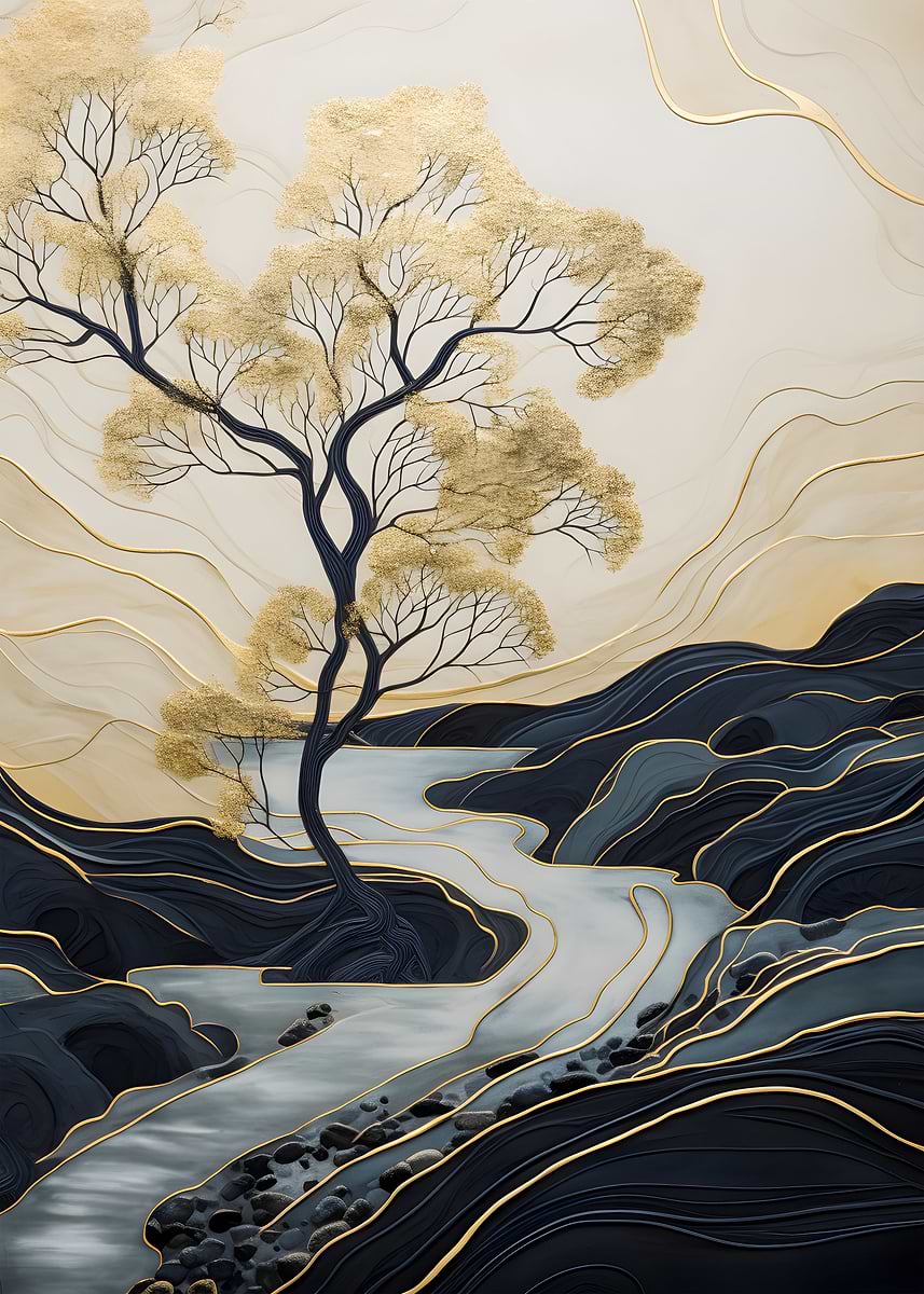 Kintsugi Tree Image 'Mountain Tree Kintsugi Art' Poster, picture, metal print, paint by ...