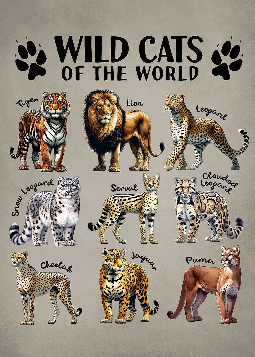 Wild Cats of the World' Poster, picture, metal print, paint by