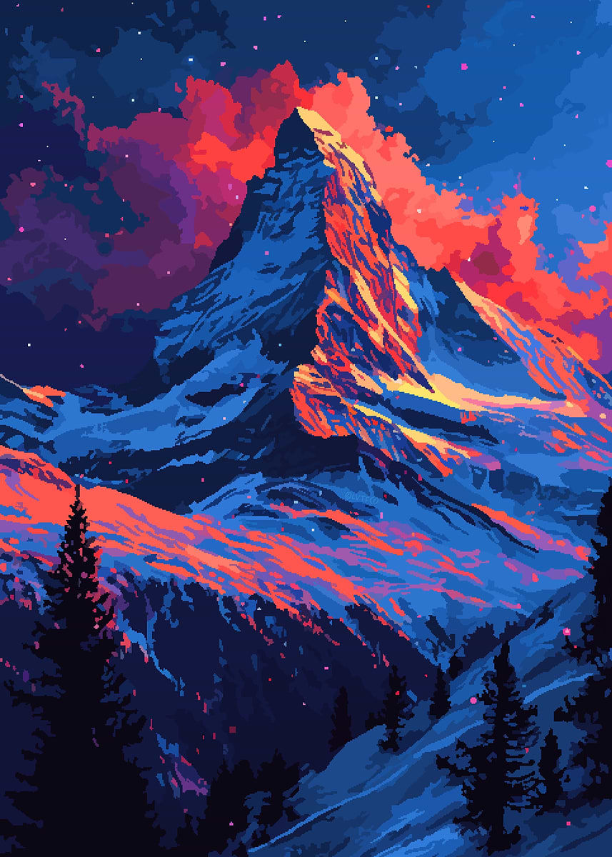 Mt Matterhorn Pixel Art' Poster, picture, metal print, paint by