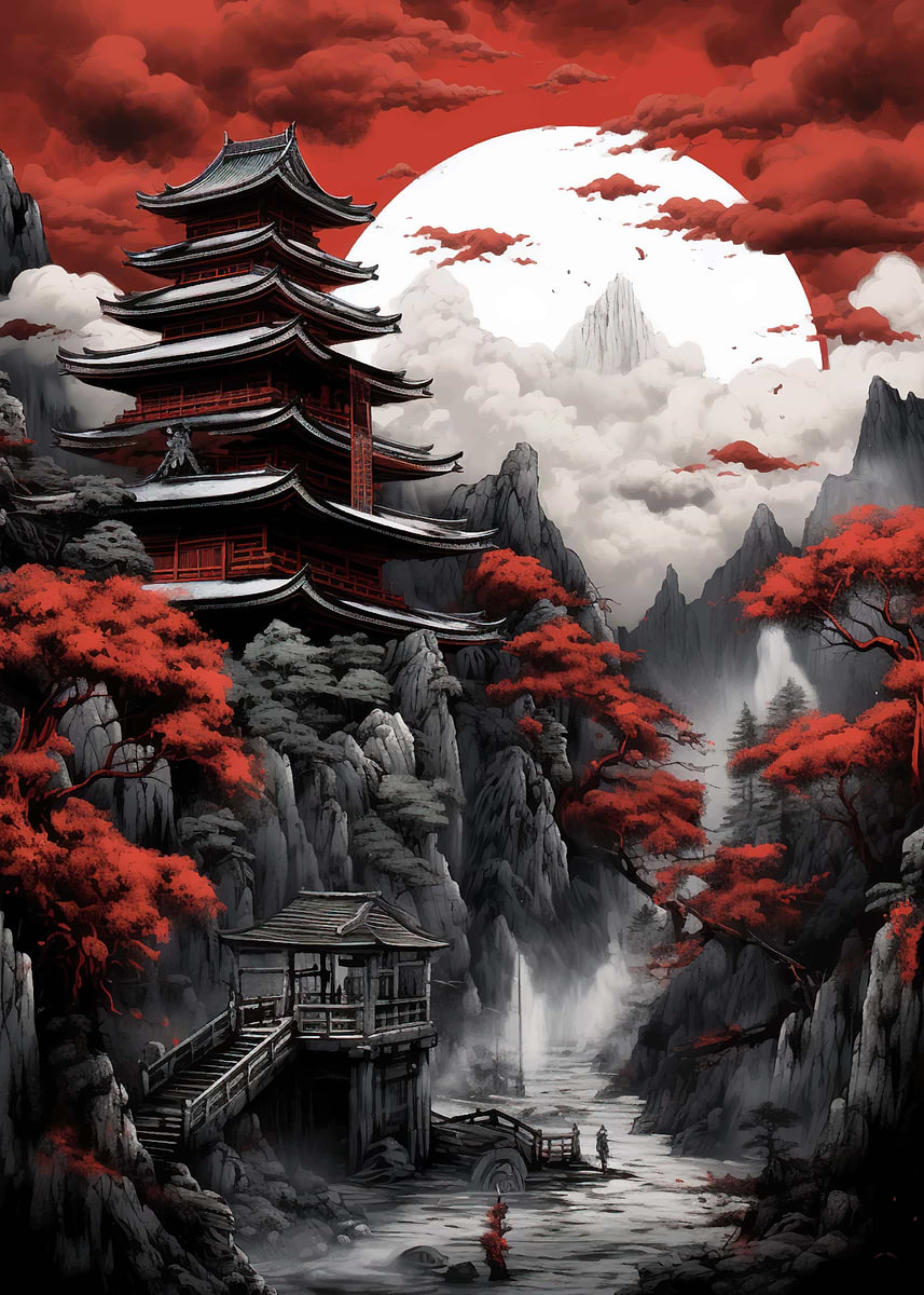 vintage japan landscapes' Poster, picture, metal print, paint by