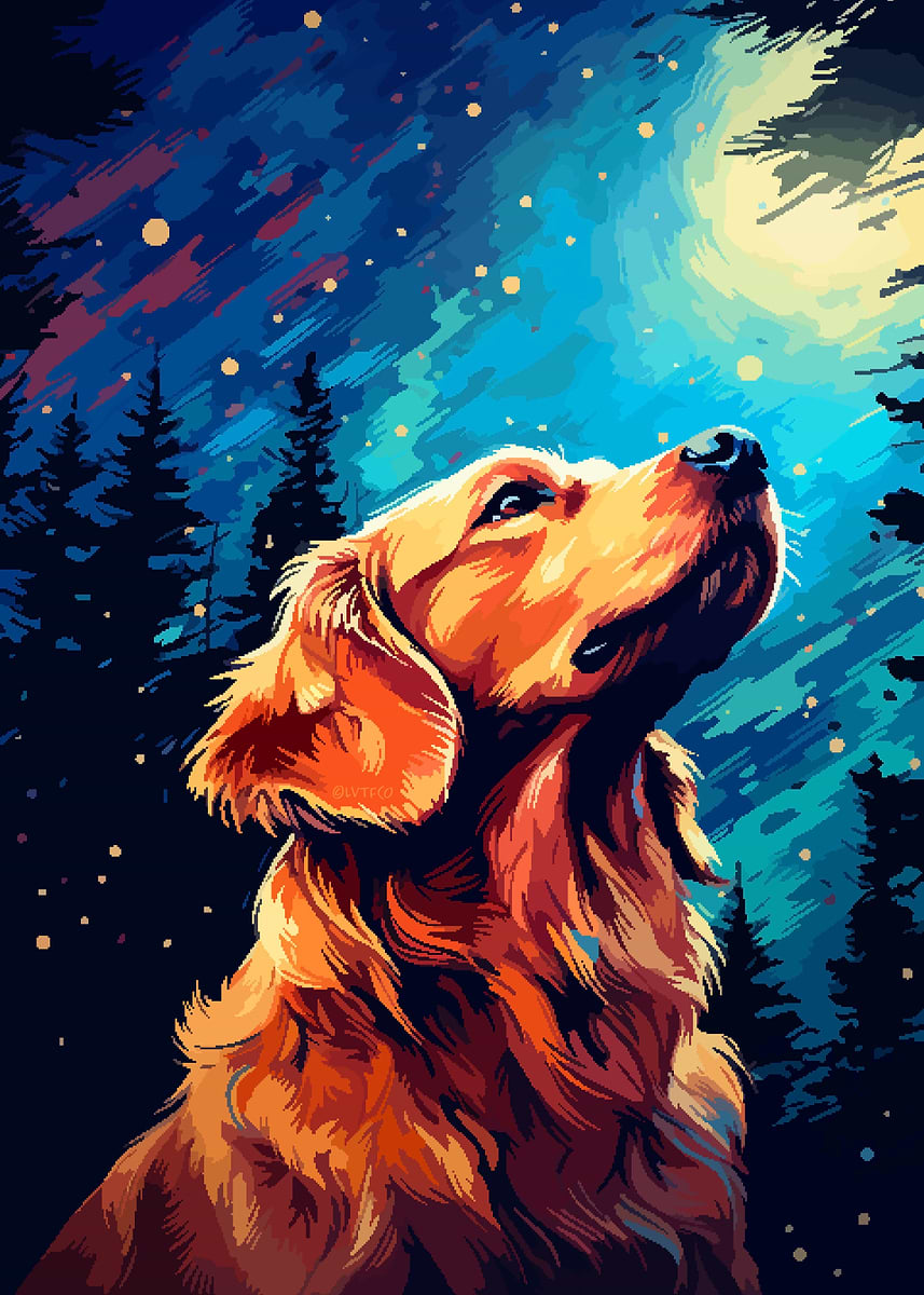 Golden Retriever Pixel Art' Poster, picture, metal print, paint by