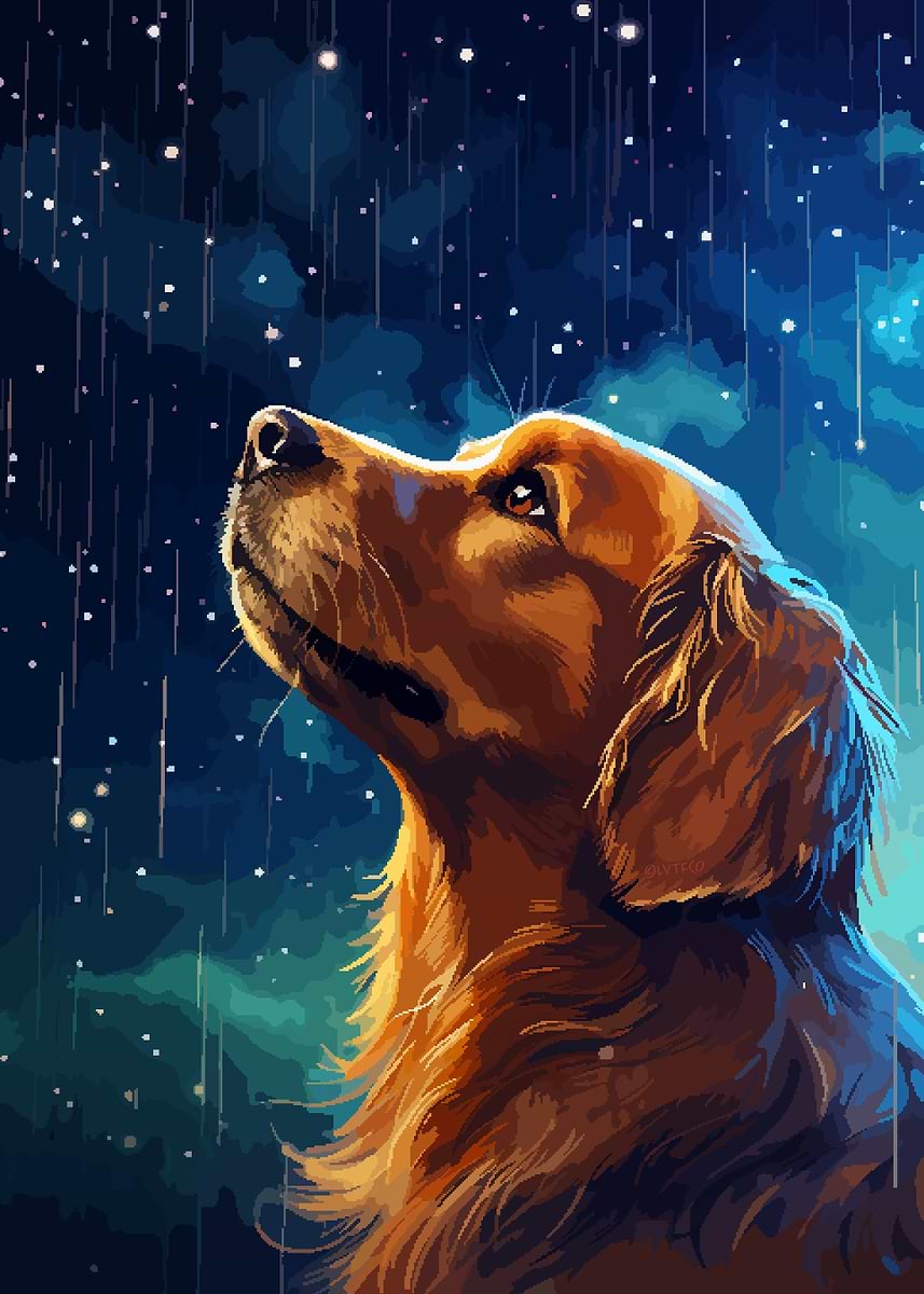 Pixel Art Golden Retriever' Poster, picture, metal print, paint by