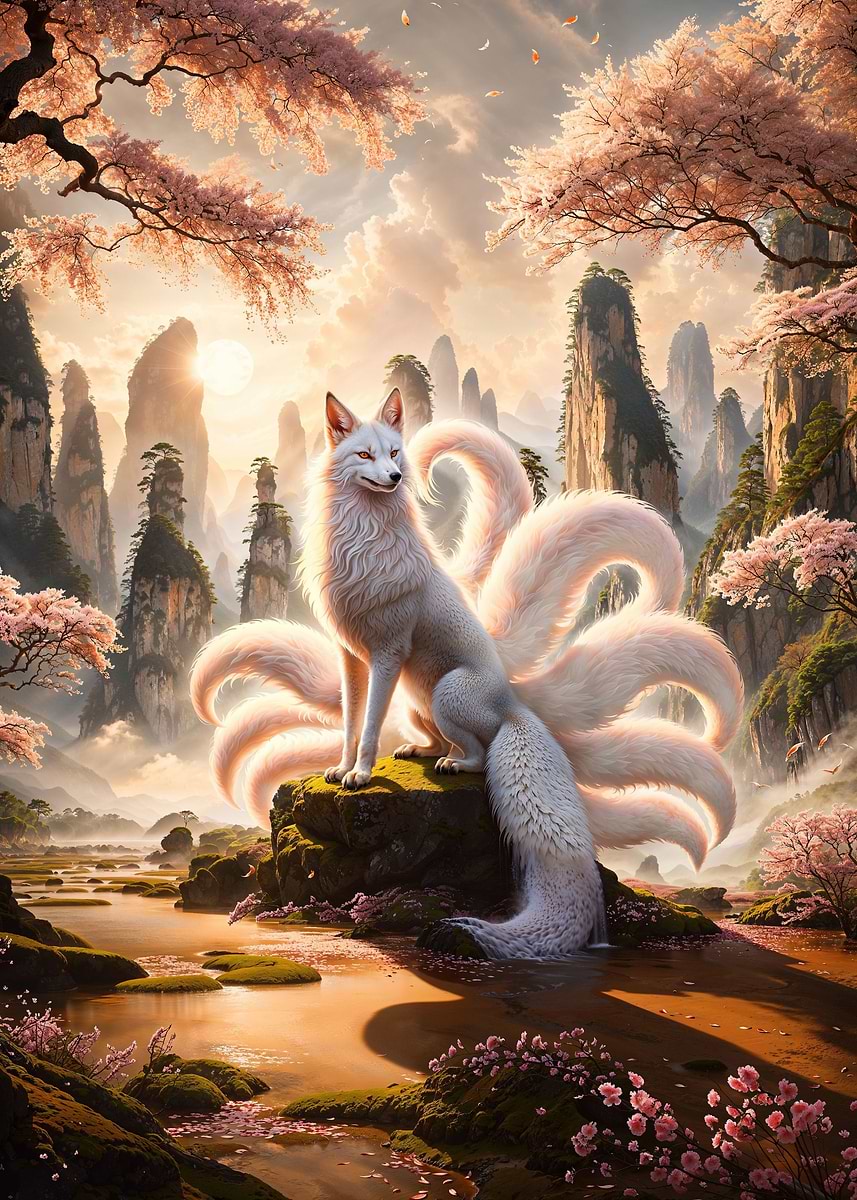 The Nine Tailed Kitsune — from the Soul Of Japan collection, a Pixaverse metal print