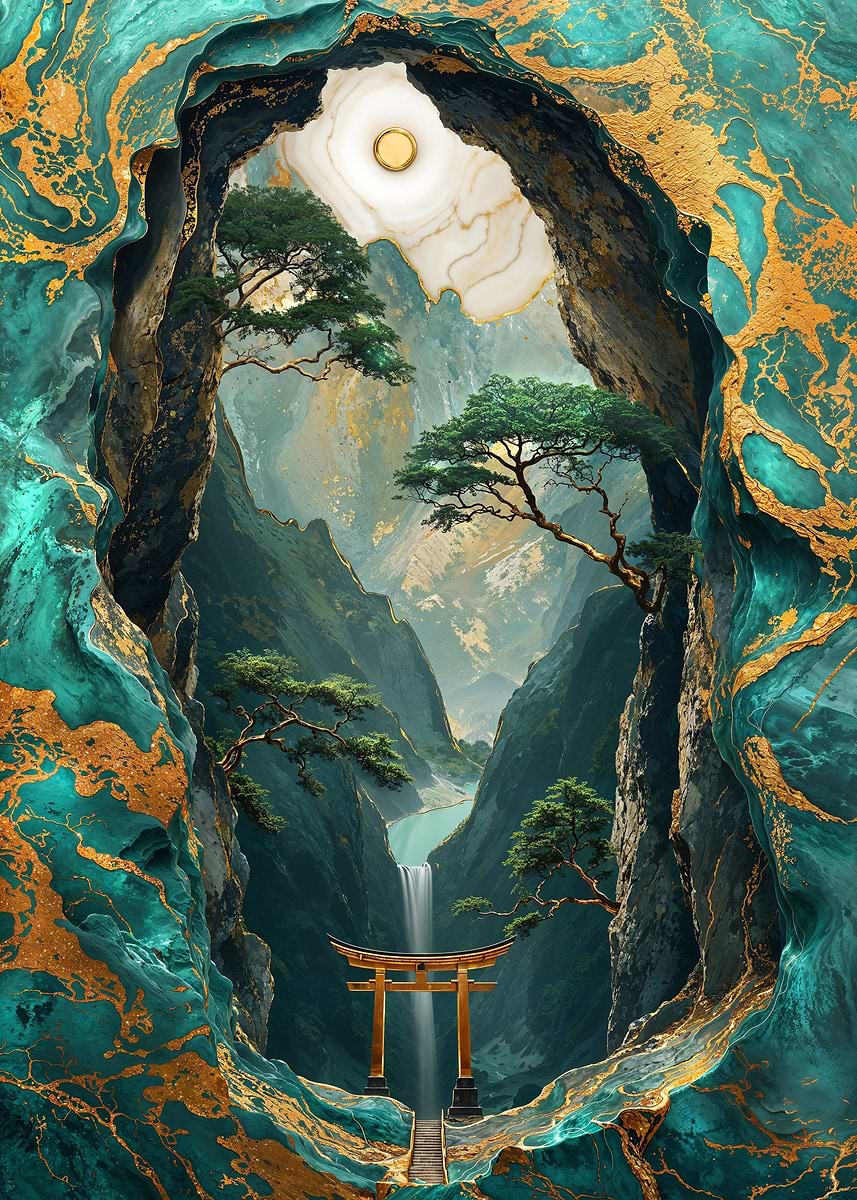 Mystical Kintsugi Passage — from the Abstract Nature Kintsugi collection, a Pixaverse metal print