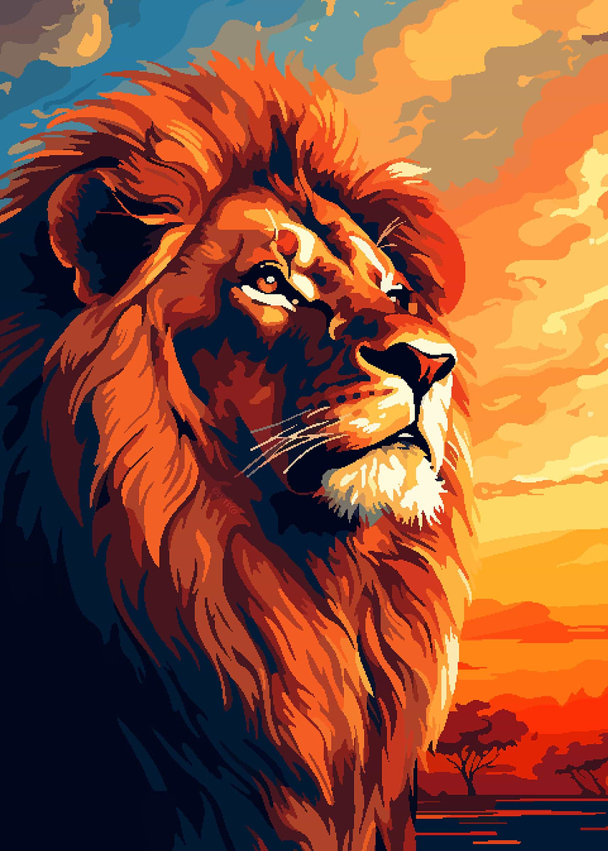 Lion Africa Pixel Art' Poster, picture, metal print, paint by