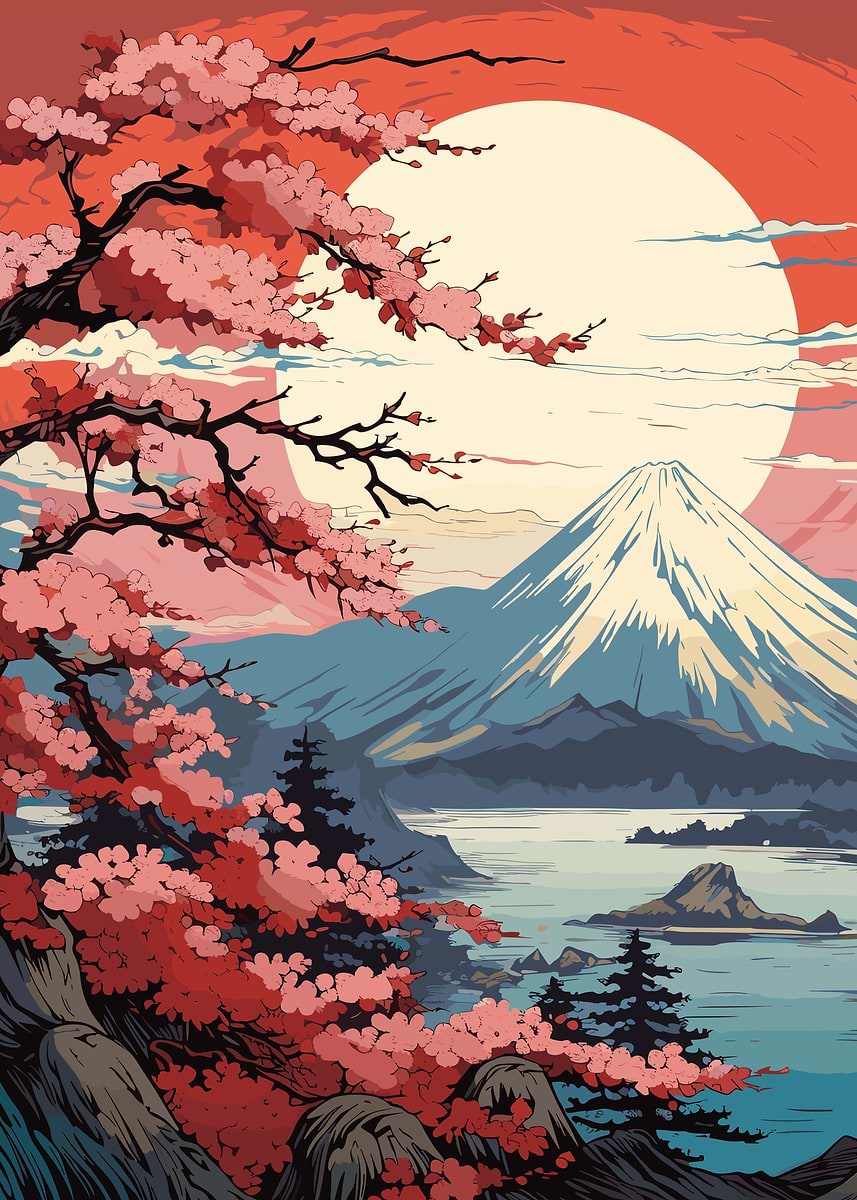 sakura japan landscapes' Poster, picture, metal print, paint by