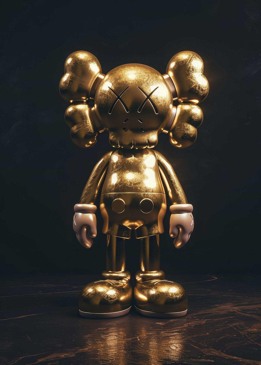 Kaws Elegant 3D Dark Gold' Poster, picture, metal print, paint by