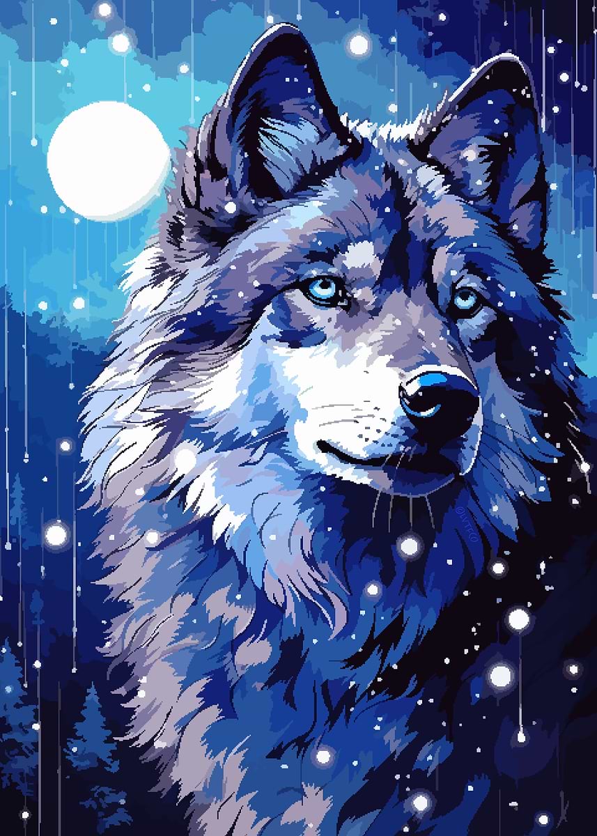 Moon Wolf Retro Pixel Art' Poster, picture, metal print, paint by