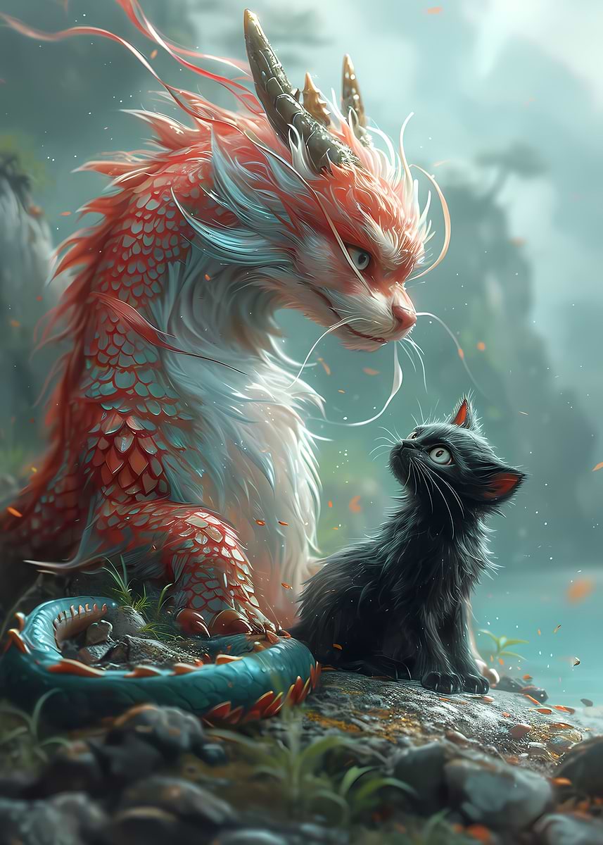 'Fantasy Kitten Dragon Cat' Poster, picture, metal print, paint by ...