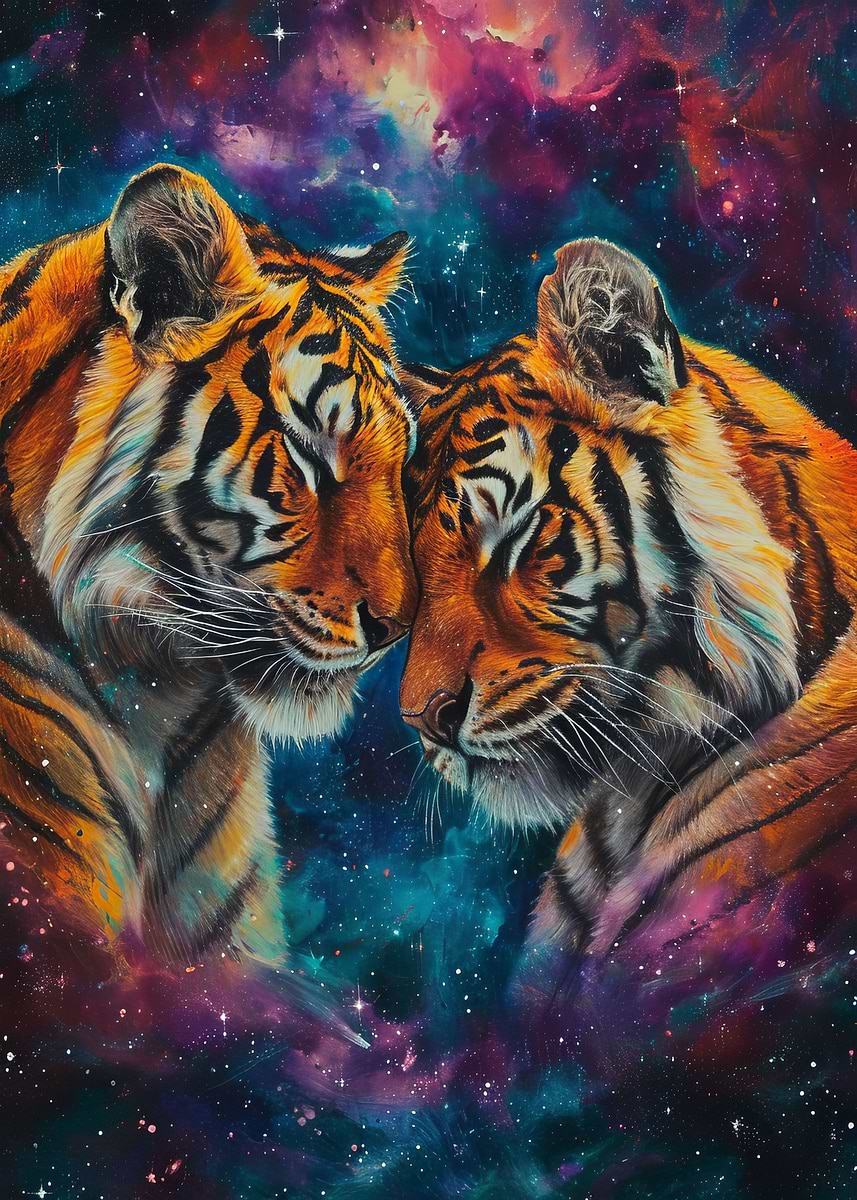 Love♡Tiger Two Tigers In Love' Poster, picture, metal print, paint by Frank
