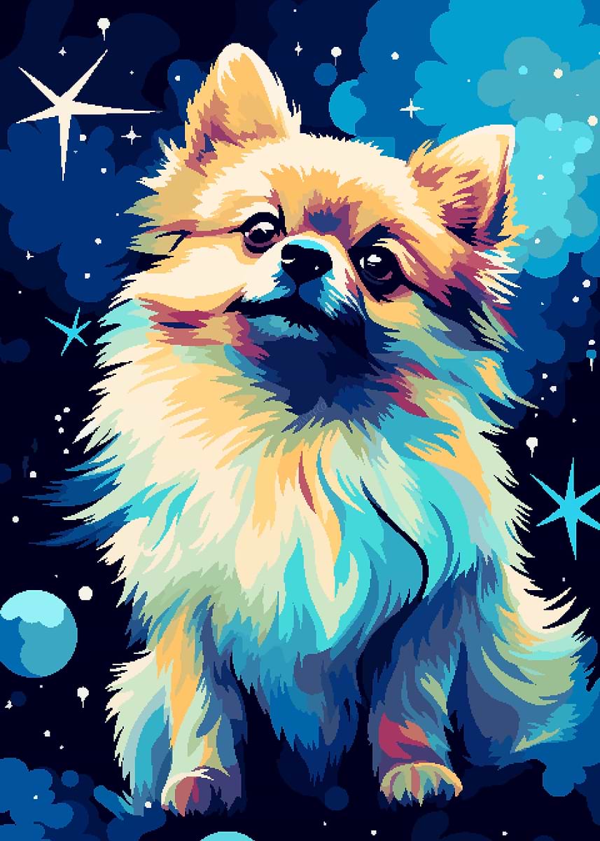 Pixel Art Pomeranian Dog' Poster, picture, metal print, paint by