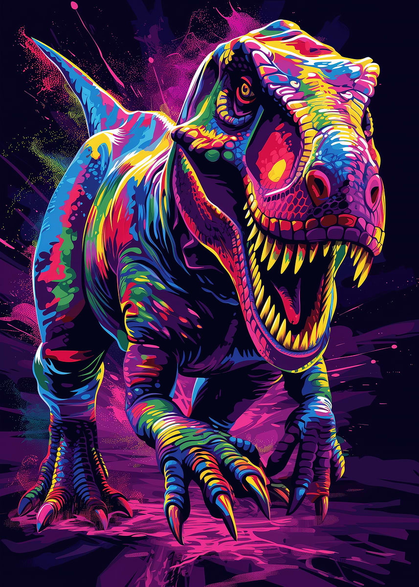 Colorful Neon Punk T Rex' Poster, picture, metal print, paint by