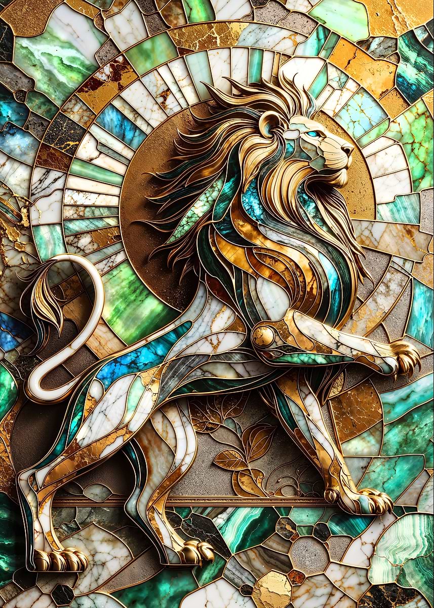 Abstract Lion Kintsugi Art — from the Abstract Nature Kintsugi collection, a Pixaverse metal print