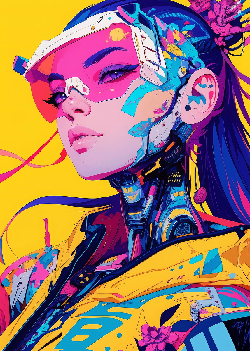 Cyberpunk Popart Anime' Poster, picture, metal print, paint by
