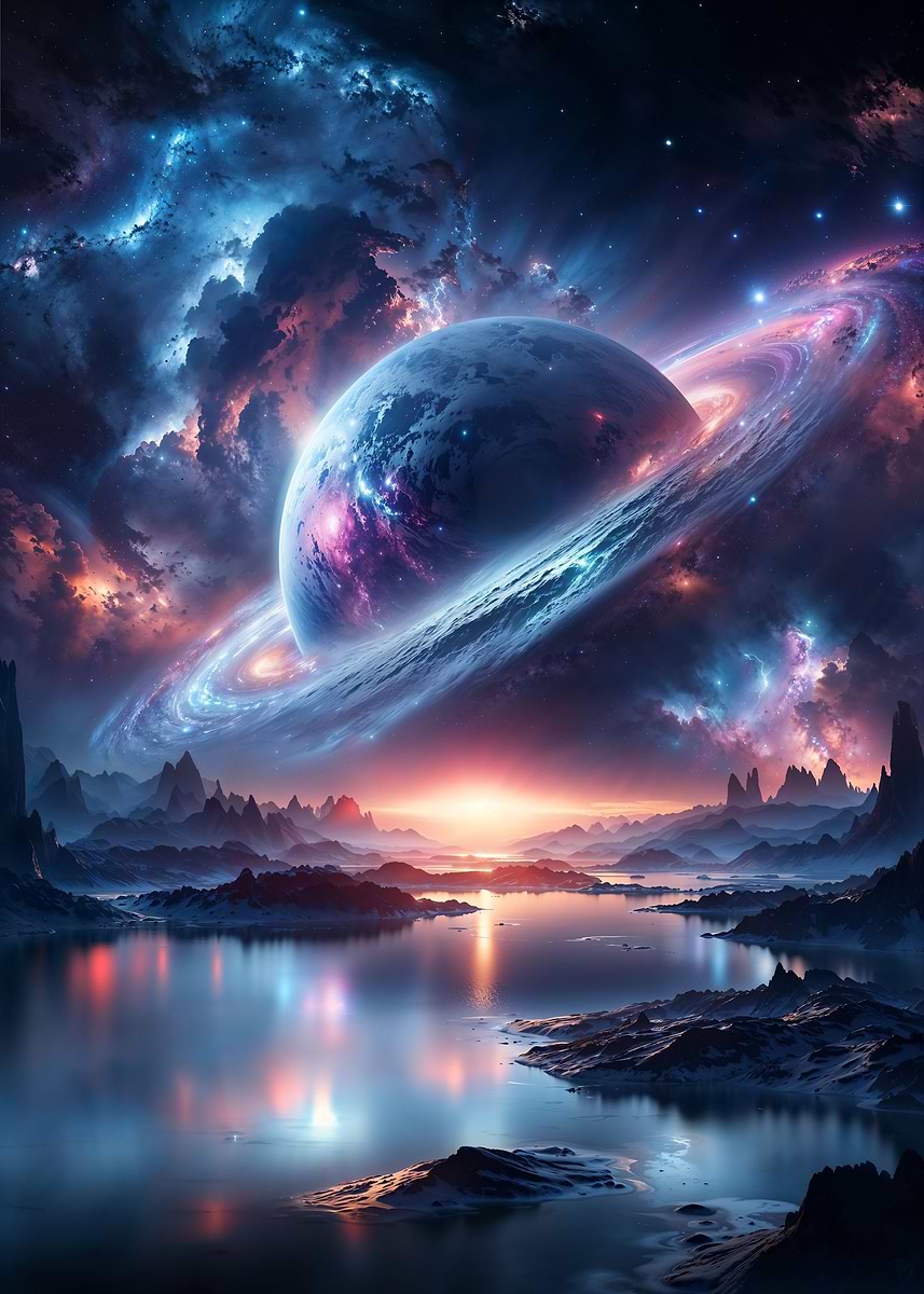 Interstellar Dreamscape — from the Alien Worlds collection, a Pixaverse metal print