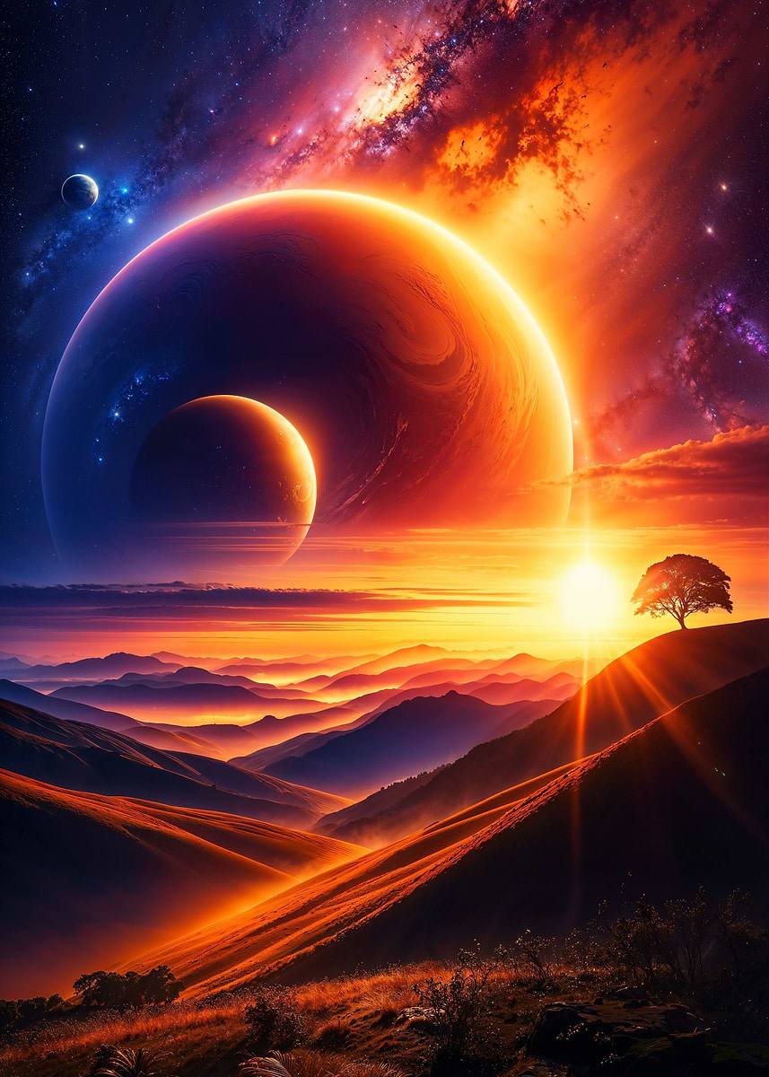 Dawn of Giants — from the Alien Worlds collection, a Pixaverse metal print