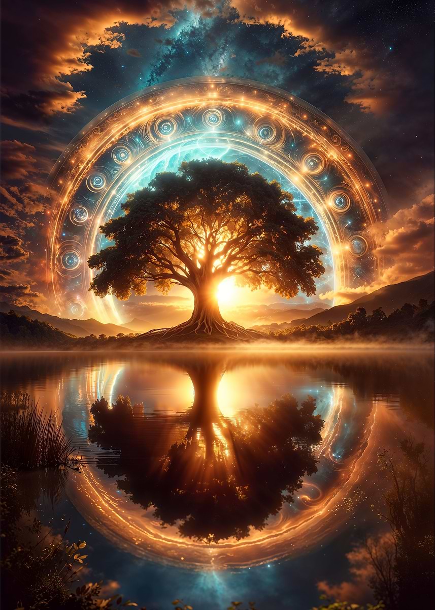 Ethereal Tree Portal — from the Forgotten Fantasy Realms collection, a Pixaverse metal print