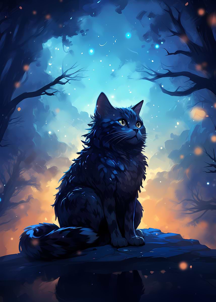 Galaxy Black Cat' Poster, picture, metal print, paint by Wildlife