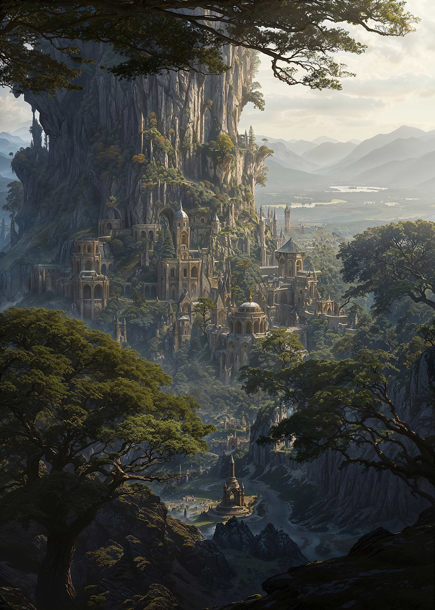 Eldertree Capital Bastion — from the Forgotten Fantasy Realms collection, a Pixaverse metal print