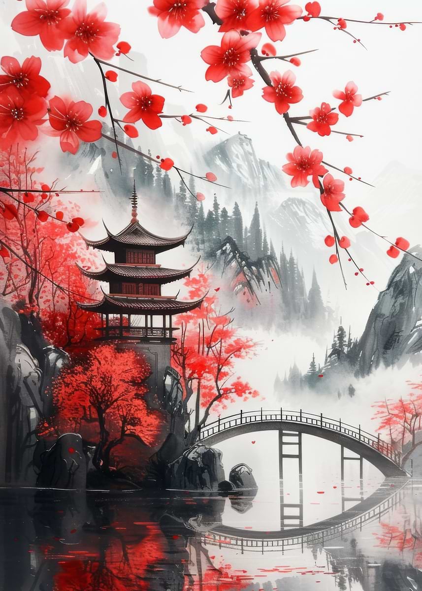 Japanese Landscape style' Poster, picture, metal print, paint by