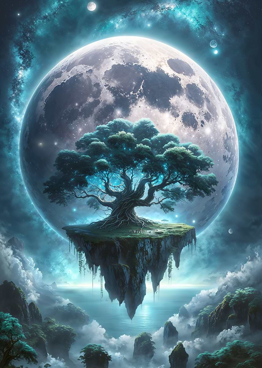 Moonlit Mystique Island — from the Alien Worlds collection, a Pixaverse metal print