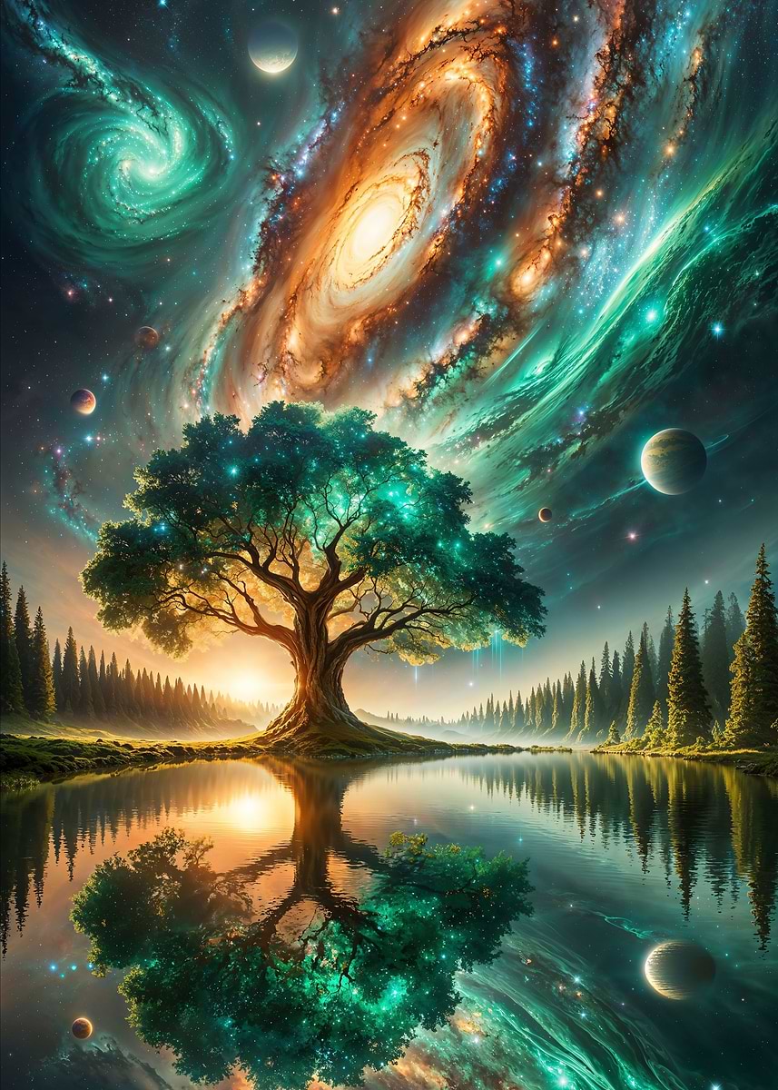 Cosmic Infinity Grove — from the Galactic Garden collection, a Pixaverse metal print